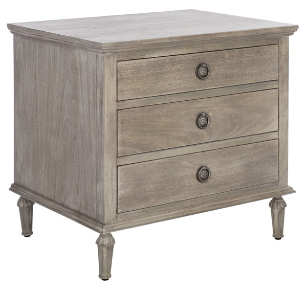Safavieh LISABET 3-Drawer Wood Nightstand - Timeless Design with Spacious Storage for Modern Bedrooms Light Grey SFV7705C