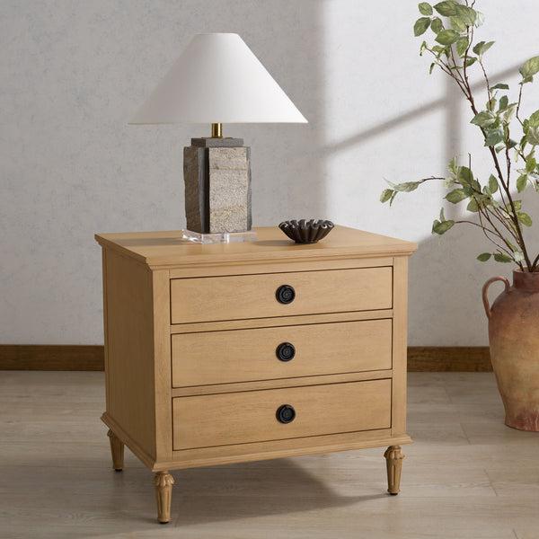 Lisabet 3-Drawer Nightstand With Mixed-Material Design, Smooth-Glide Drawers & Sturdy Bedside Storage
