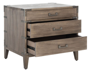 Safavieh NISHA 3-Drawer Wood Nightstand – Stylish Storage Solution with Metal Accents for Any Bedroom Decor Light Brown SFV7708B
