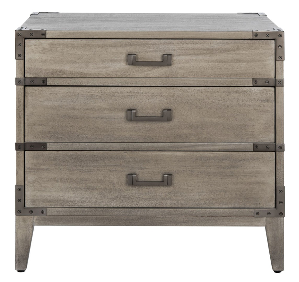 Safavieh NISHA 3-Drawer Wood Nightstand – Stylish Storage Solution with Metal Accents for Any Bedroom Decor Light Grey SFV7708C