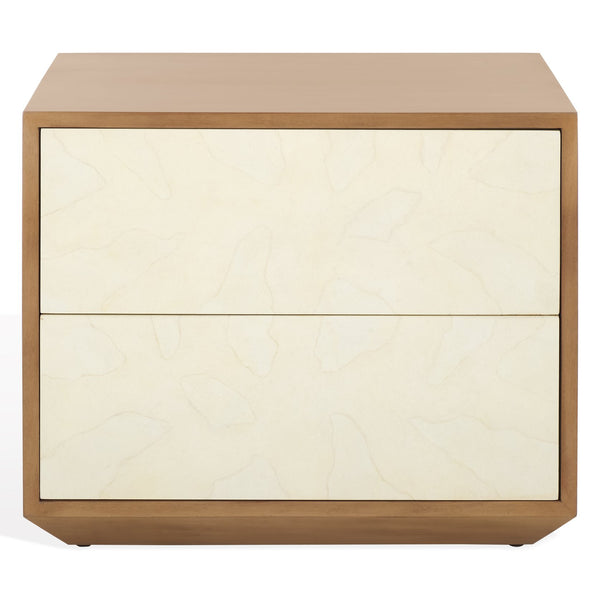 Safavieh Edalina 2 Drawer Nightstand - Elegant Mahogany & Veneer Design In Natural & White Finish For Bedrooms Natural ,White Wood Sfv7710a