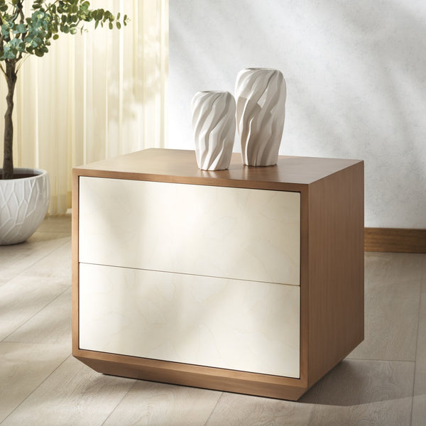 Safavieh Edalina 2 Drawer Nightstand - Elegant Mahogany & Veneer Design In Natural & White Finish For Bedrooms Natural ,White Wood Sfv7710a