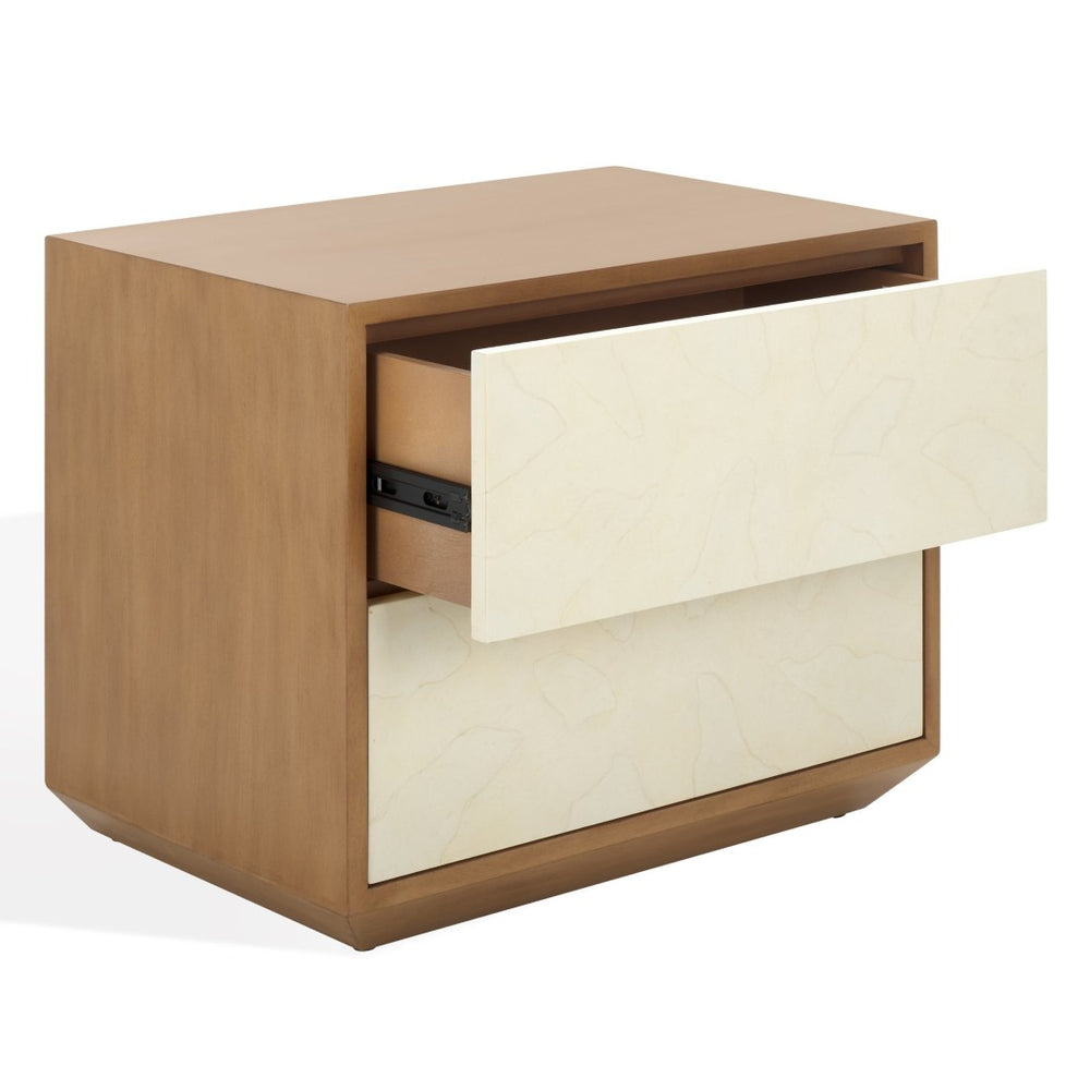 Safavieh EDALINA 2-Drawer Nightstand - Elegant Natural & White Finish, Durable Mahogany for Organized Bedrooms SFV7710A