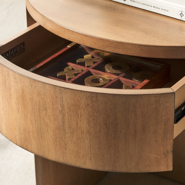 Safavieh Daiya Round Wood Nightstand With 1 Drawer – Timeless Mahogany Design For Cozy Bedroom Ambiance Natural Wood Sfv7711a