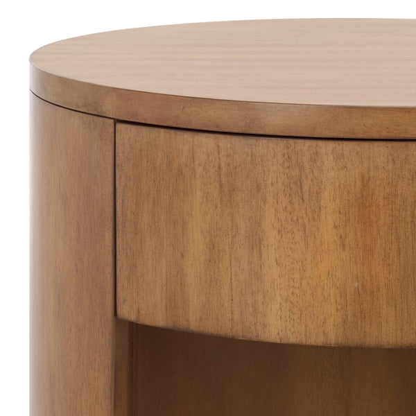 Safavieh Daiya Round Wood Nightstand With 1 Drawer – Timeless Mahogany Design For Cozy Bedroom Ambiance Natural Wood Sfv7711a