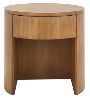 Safavieh Daiya Round Wood Nightstand With 1 Drawer – Timeless Mahogany Design For Cozy Bedroom Ambiance Natural Wood Sfv7711a