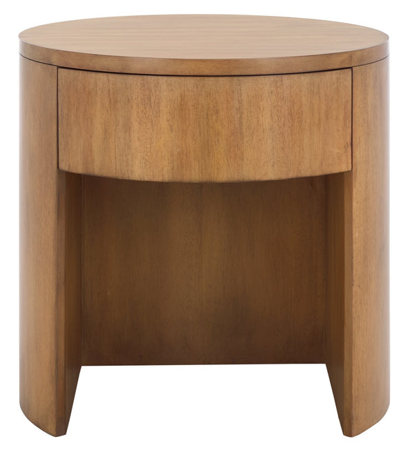 Safavieh Daiya Round Wood Nightstand With 1 Drawer – Timeless Mahogany Design For Cozy Bedroom Ambiance Natural Wood Sfv7711a