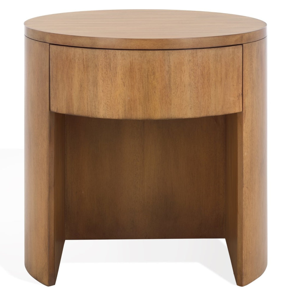 Safavieh DAIYA Round One-Drawer Nightstand - Elegant Mahogany Design for Compact Spaces, Stylish Storage Solution Natural SFV7711A