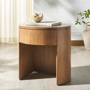 Safavieh Daiya Round Wood Nightstand With 1 Drawer – Timeless Mahogany Design For Cozy Bedroom Ambiance Natural Wood Sfv7711a