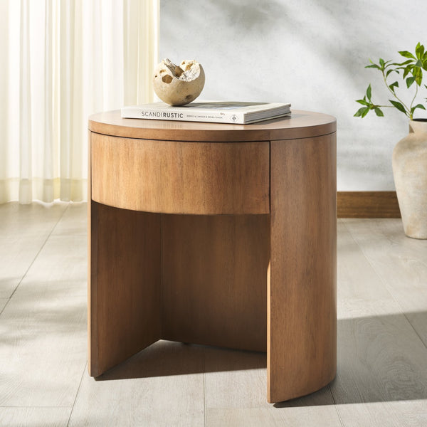 Safavieh Daiya Round Wood Nightstand With 1 Drawer – Timeless Mahogany Design For Cozy Bedroom Ambiance Natural Wood Sfv7711a