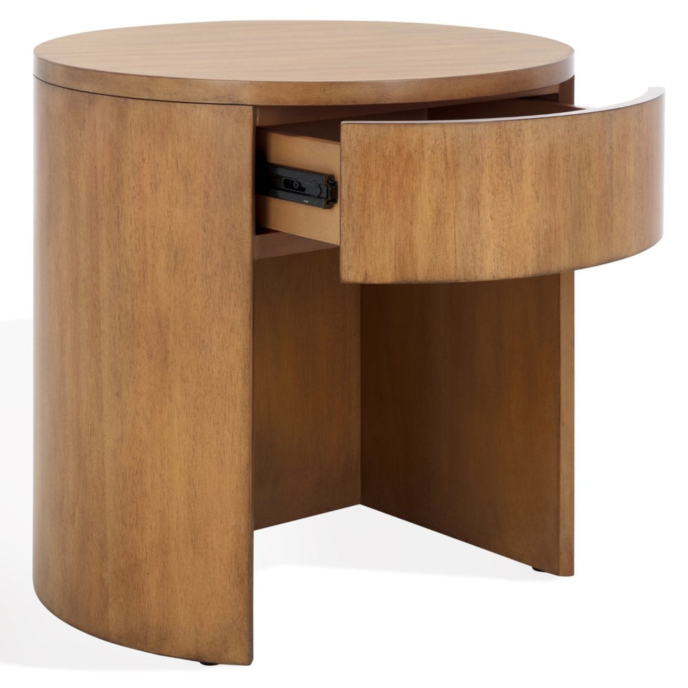 Safavieh DAIYA Round One-Drawer Nightstand - Elegant Mahogany Design for Compact Spaces, Stylish Storage Solution Natural SFV7711A