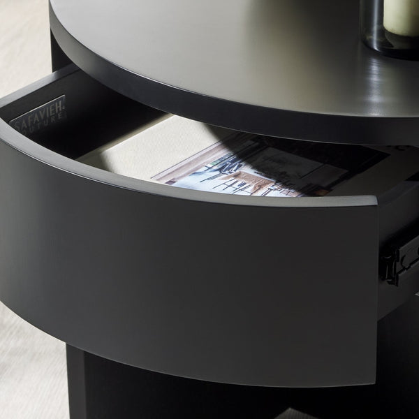 Safavieh Daiya Round Wood Nightstand With 1 Drawer – Timeless Mahogany Design For Cozy Bedroom Ambiance Black Wood Sfv7711b