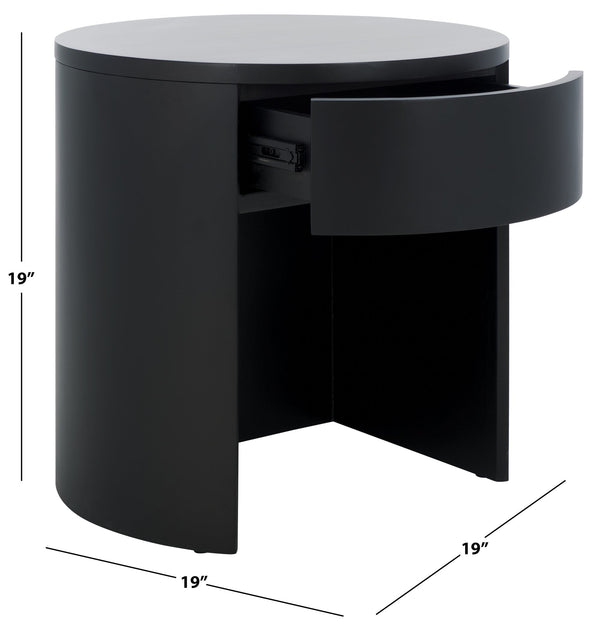 Safavieh Daiya Round Wood Nightstand With 1 Drawer – Timeless Mahogany Design For Cozy Bedroom Ambiance Black Wood Sfv7711b