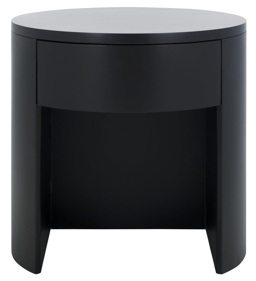 Safavieh Daiya Round Wood Nightstand With 1 Drawer – Timeless Mahogany Design For Cozy Bedroom Ambiance Black Wood Sfv7711b