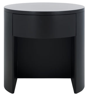 Safavieh Daiya Round Wood Nightstand With 1 Drawer – Timeless Mahogany Design For Cozy Bedroom Ambiance Black Wood Sfv7711b