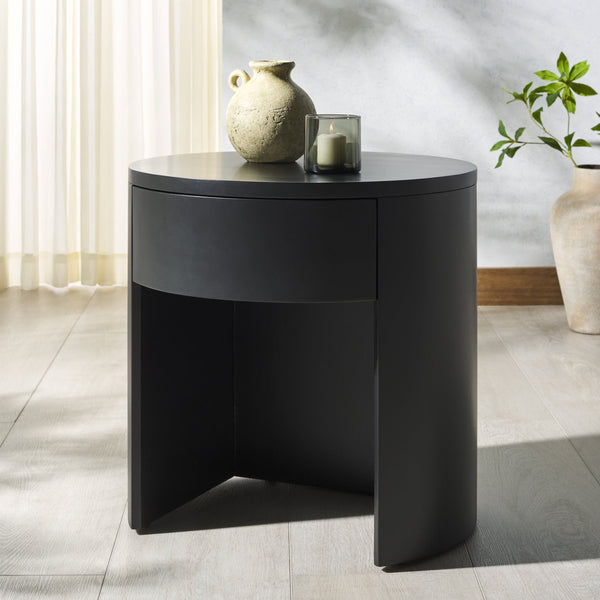 Safavieh Daiya Round Wood Nightstand With 1 Drawer – Timeless Mahogany Design For Cozy Bedroom Ambiance Black Wood Sfv7711b