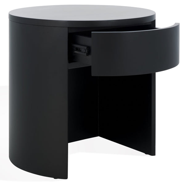 Safavieh Daiya Round Wood Nightstand With 1 Drawer – Timeless Mahogany Design For Cozy Bedroom Ambiance Black Wood Sfv7711b