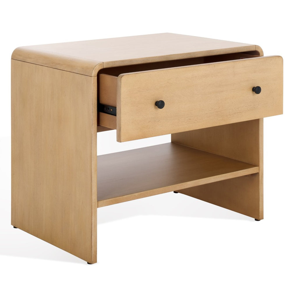 Safavieh HAYDRIANA 1-Drawer Wood Nightstand - Modern Minimalist Design for Elegant Bedroom Storage Solutions Natural SFV7713A