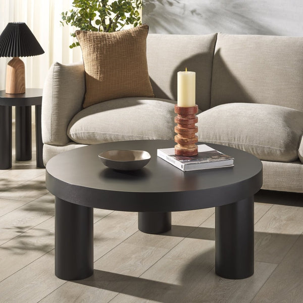 Safavieh BARY Round 3-Leg Wood Coffee Table – Timeless Elegance with Sturdy Design for Any Living Space Black SFV7716B