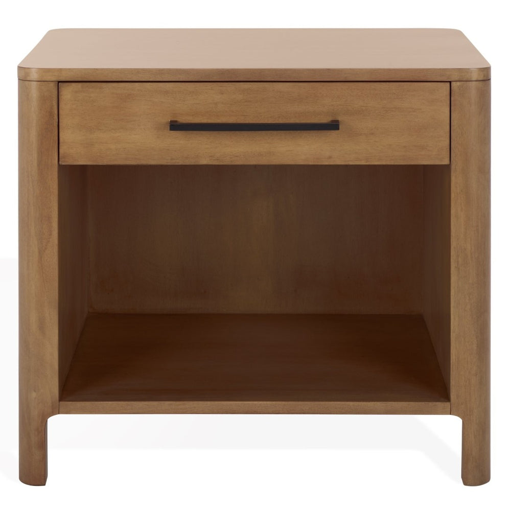 Safavieh ABBIAVA 1 Drawer Wood Nightstand - Elegant Mahogany Finish with Compact Design for Stylish Storage Natural SFV7717A