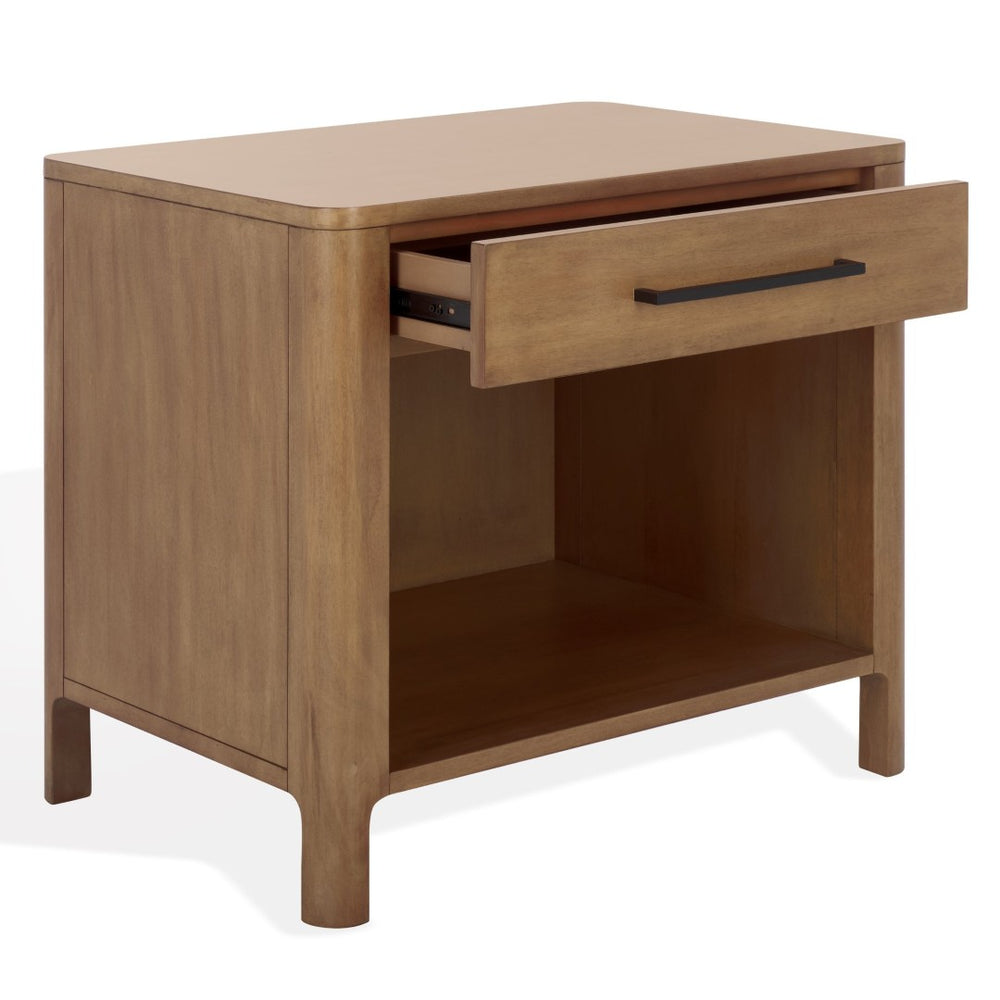 Safavieh ABBIAVA 1 Drawer Wood Nightstand - Elegant Mahogany Finish with Compact Design for Stylish Storage Natural SFV7717A