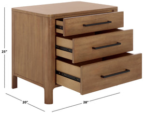 Safavieh Abbiava 3-drawer Wood Nightstand - Elegant Mahogany Design With Ample Storage For Rustic Charm Natural Wood Sfv7718a