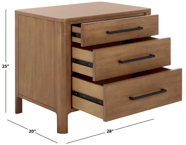 Safavieh Abbiava 3-drawer Wood Nightstand - Elegant Mahogany Design With Ample Storage For Rustic Charm Natural Wood Sfv7718a