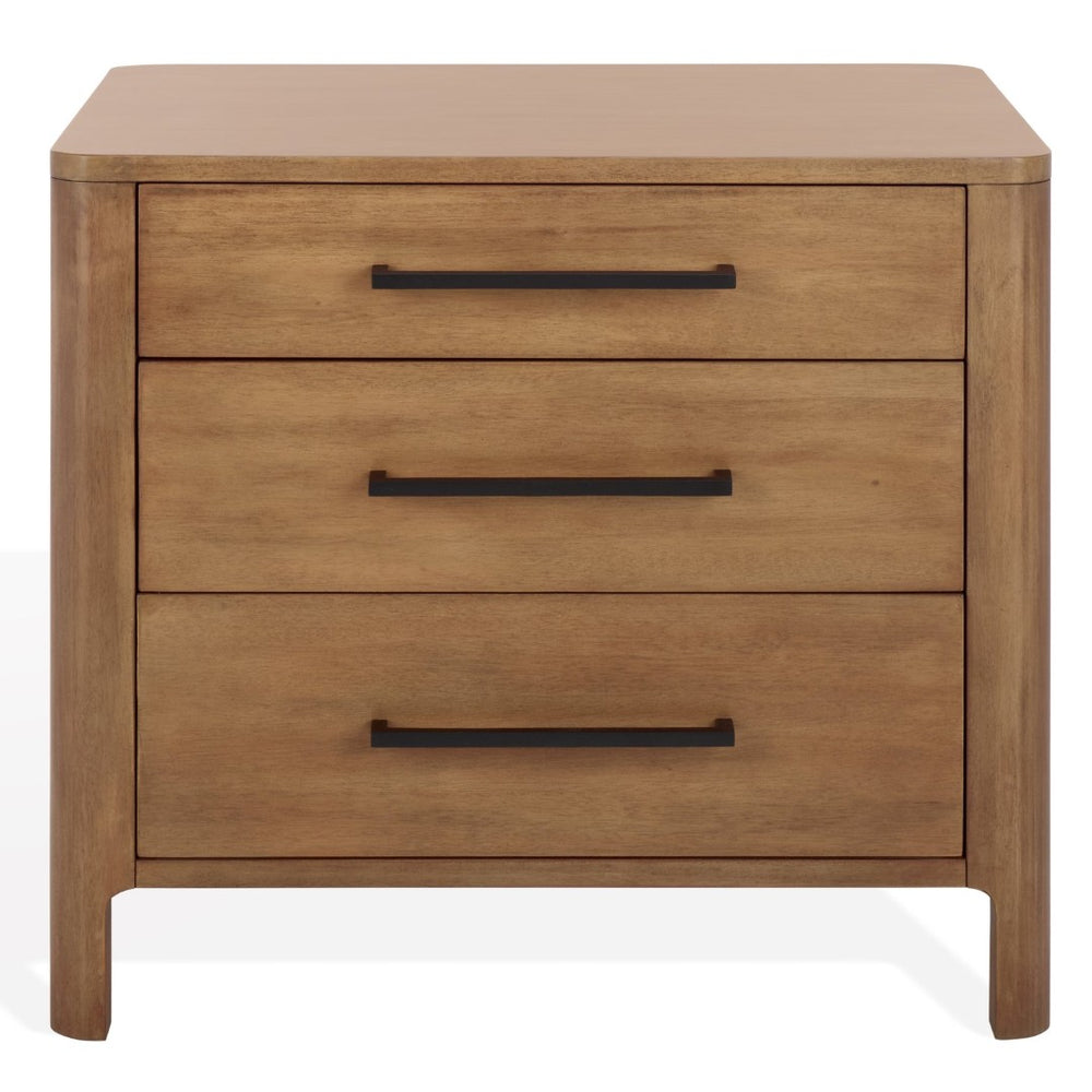 Safavieh ABBIAVA 3-Drawer Wood Nightstand - Stylish Storage Solution for Modern Bedrooms and Living Spaces Natural SFV7718A