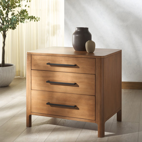 Safavieh Abbiava 3-drawer Wood Nightstand - Elegant Mahogany Design With Ample Storage For Rustic Charm Natural Wood Sfv7718a