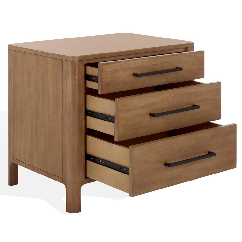 Safavieh ABBIAVA 3-Drawer Wood Nightstand - Stylish Storage Solution for Modern Bedrooms and Living Spaces Natural SFV7718A