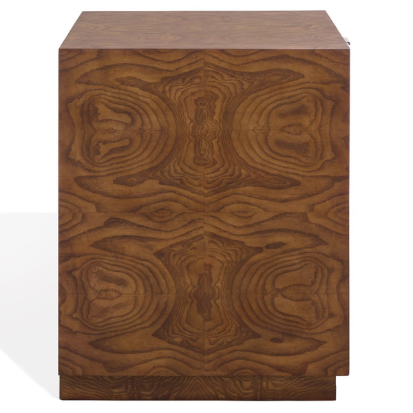 Safavieh FRANKIE Burl 2 Drawer Nightstand - Elegant Walnut & Black Metal Design for Modern Bedrooms & Living Spaces SFV7724A