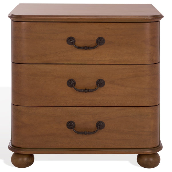 Safavieh Jessy Wood Bun Foot Nightstand - Elegant Walnut & Black Design With Ample Storage For Modern Homes Walnut ,Black Wood ,Metal Sfv7725a