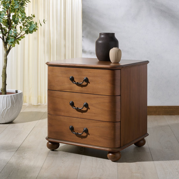Safavieh Jessy Wood Bun Foot Nightstand - Elegant Walnut & Black Design With Ample Storage For Modern Homes Walnut ,Black Wood ,Metal Sfv7725a