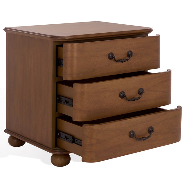 Safavieh Jessy Wood Bun Foot Nightstand - Elegant Walnut & Black Design With Ample Storage For Modern Homes Walnut ,Black Wood ,Metal Sfv7725a