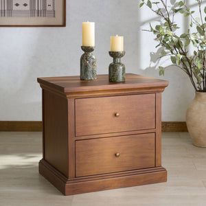 Lizzy Solid Wood 2-Drawer Nightstand With Sleek Metal Accents, Spacious Storage & Minimalist Design