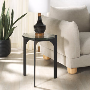 Safavieh SEYMOUR Cast Glass Accent Table - Modern Black & Clear Design with Stylish Arched Metal Legs SFV7904A