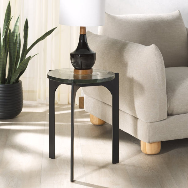 Safavieh SEYMOUR Cast Glass Accent Table - Modern Black & Clear Design with Stylish Arched Metal Legs SFV7904A
