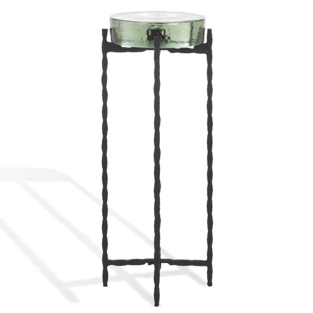 Safavieh KATHALEEN Cast Glass Drink Table - Modern Black Metal Legs, Elegant Accent for Small Spaces SFV7906A