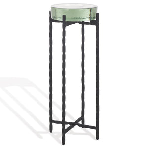 Safavieh KATHALEEN Cast Glass Drink Table - Modern Black Metal Legs, Elegant Accent for Small Spaces SFV7906A