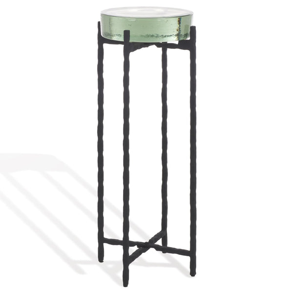 Safavieh KATHALEEN Cast Glass Drink Table - Modern Black Metal Legs, Elegant Accent for Small Spaces SFV7906A