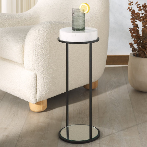 Safavieh JENNIBELLE Modern Marble & Mirror Drink Table: Luxe Black Metal Accent for Your Living Space Decor SFV7910A