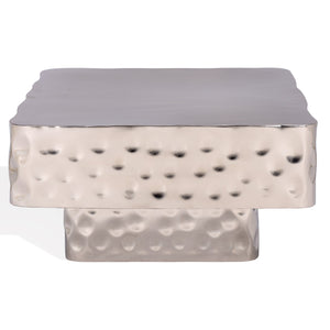 Safavieh Janalee Hammered Steel Square Coffee Table – Modern Centerpiece With Exquisite Texture And Style Chrome Hammered Stainless Steel ,Metal Sfv7914a