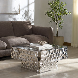 Safavieh Janalee Hammered Steel Square Coffee Table – Modern Centerpiece With Exquisite Texture And Style Chrome Hammered Stainless Steel ,Metal Sfv7914a