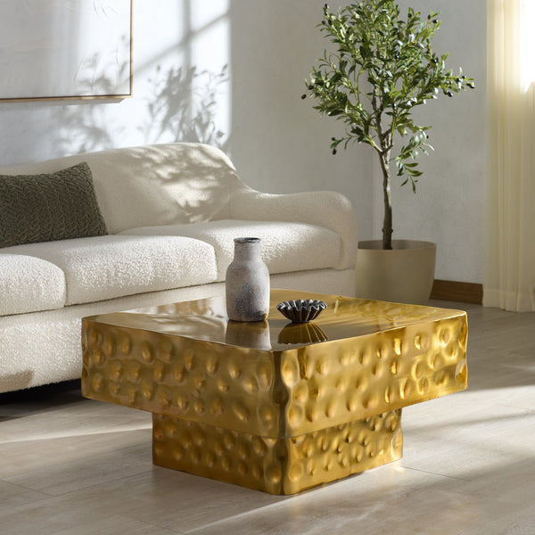 Safavieh Janalee Hammered Steel Square Coffee Table – Modern Centerpiece With Exquisite Texture And Style Brass Hammered Stainless Steel ,Metal Sfv7914b