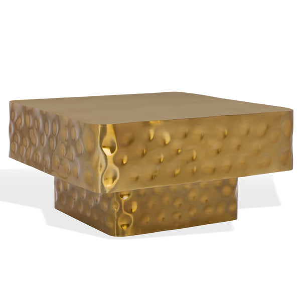 Safavieh Janalee Hammered Steel Square Coffee Table – Modern Centerpiece With Exquisite Texture And Style Brass Hammered Stainless Steel ,Metal Sfv7914b
