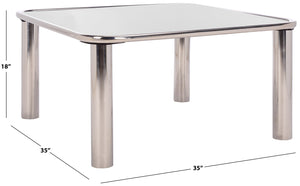 Safavieh Elizanette Stainless Steel Square Coffee Table - Sleek Chrome & Black Design For Modern Living Spaces Chrome ,Black Metal ,Tempered Glass Sfv7915a