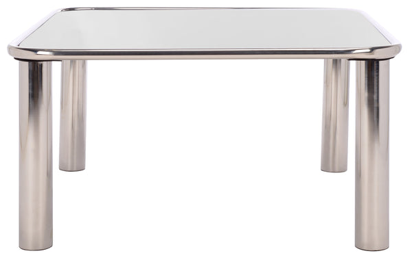 Safavieh Elizanette Stainless Steel Square Coffee Table - Sleek Chrome & Black Design For Modern Living Spaces Chrome ,Black Metal ,Tempered Glass Sfv7915a