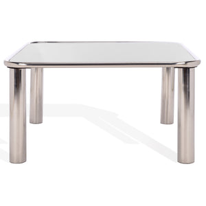 Safavieh Elizanette Stainless Steel Square Coffee Table - Sleek Chrome & Black Design For Modern Living Spaces Chrome ,Black Metal ,Tempered Glass Sfv7915a