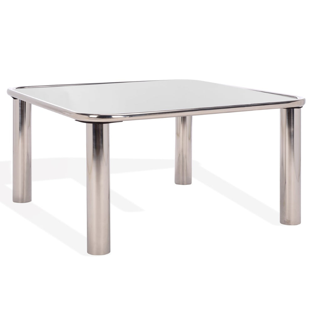 Safavieh ELIZANETTE Modern Stainless Steel Square Coffee Table with Clear Glass Top & Chrome Finish for Living Spaces SFV7915A
