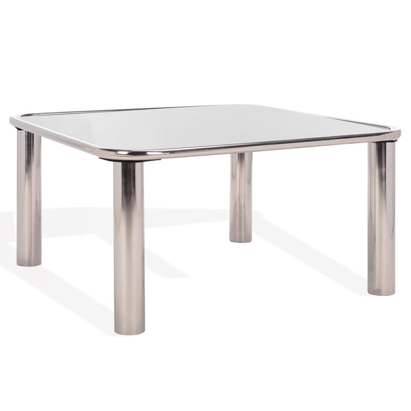 Safavieh Elizanette Stainless Steel Square Coffee Table - Sleek Chrome & Black Design For Modern Living Spaces Chrome ,Black Metal ,Tempered Glass Sfv7915a